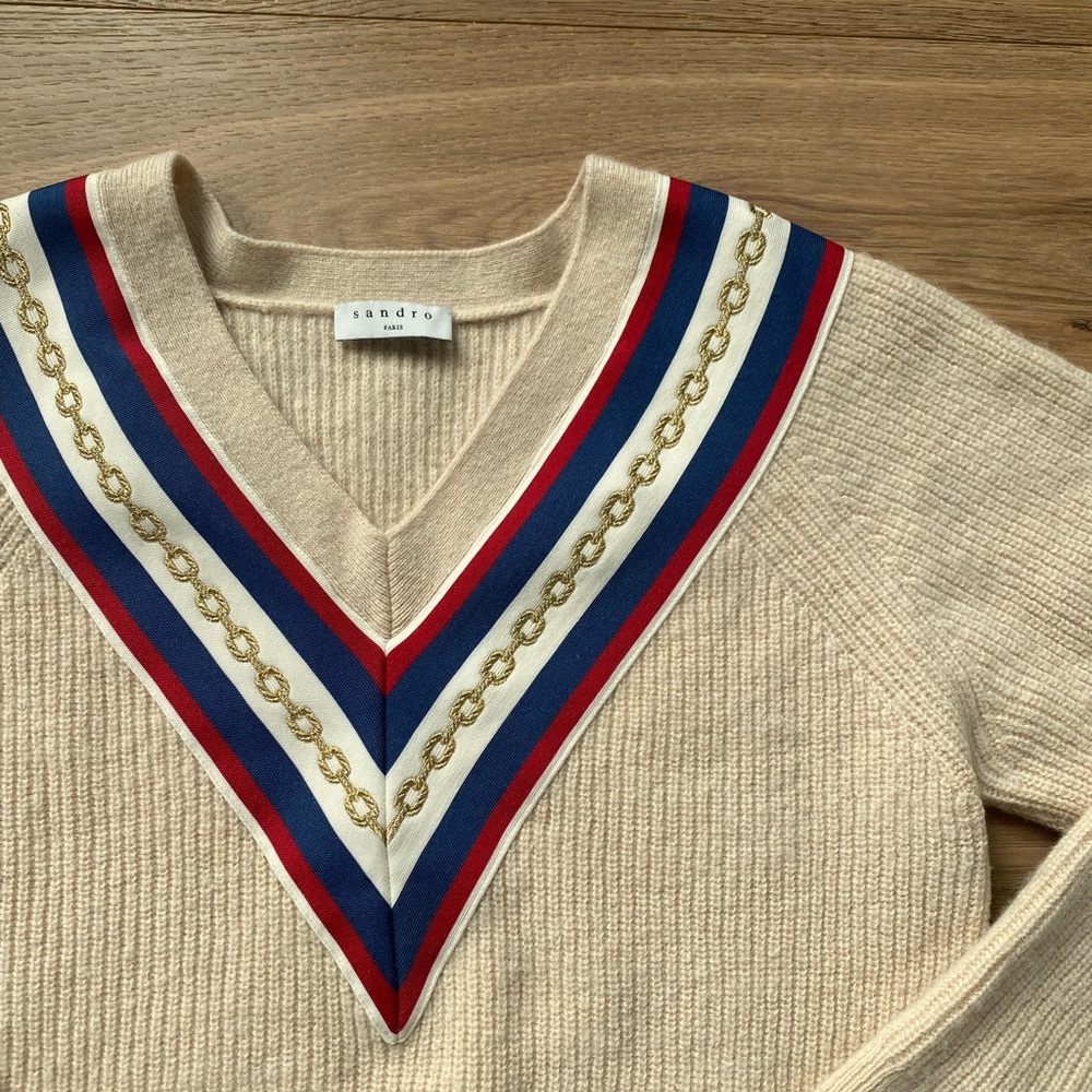 Sandro Paris Tan Chain Sweater Small